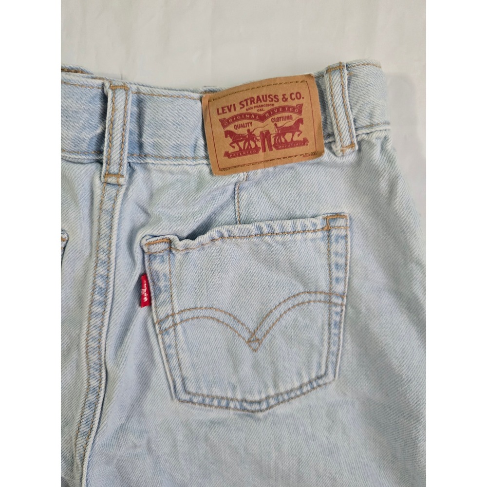 Levis Skirty Short Girls 10 Light Wash Denim Frayed Hem High Waist Shorts - Picture 10 of 14